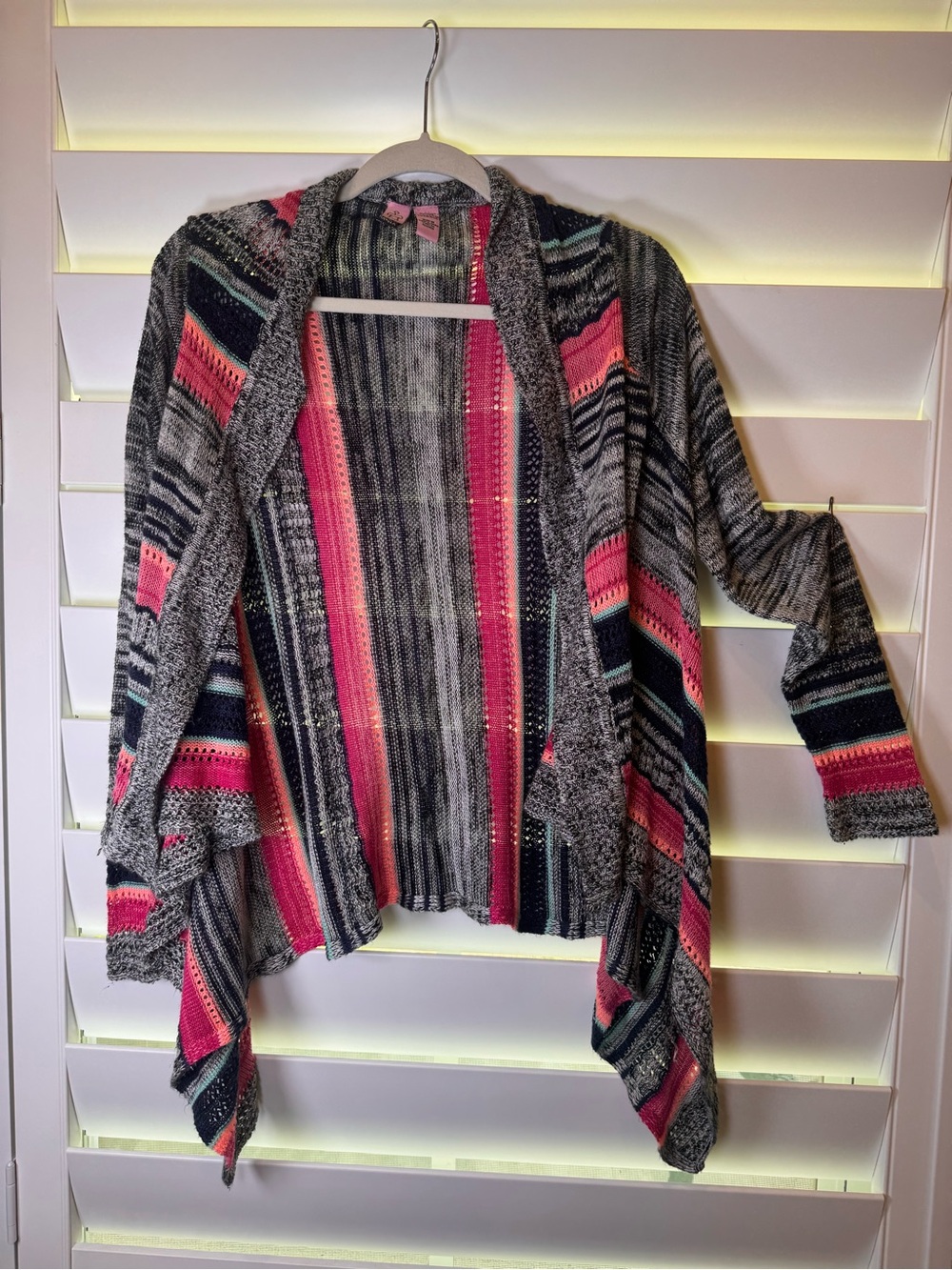 love on a hanger Striped Open-Front Cardigan in Gray, Pink & Black